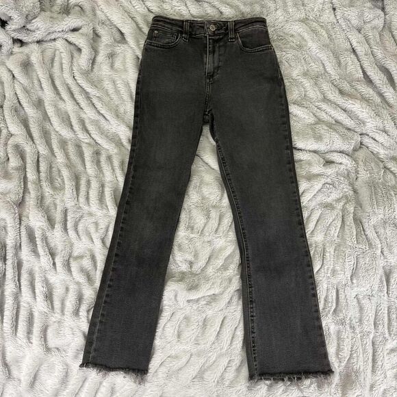 BDG Jeans Womens 24 Black Kick Flare High Rise Cropped Raw Hem Urban Outfitters - Picture 1 of 10